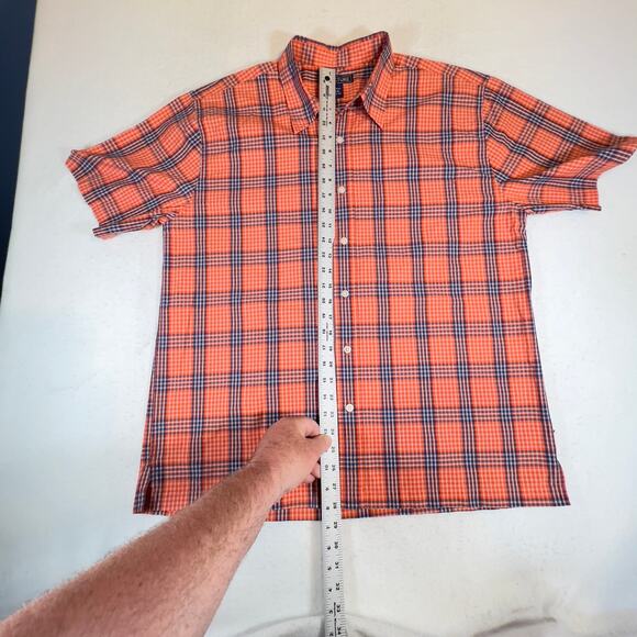 Structure Button Shirt Men's L Orange Blue Plaid Short Sleeve Vintage Skater - Picture 7 of 9